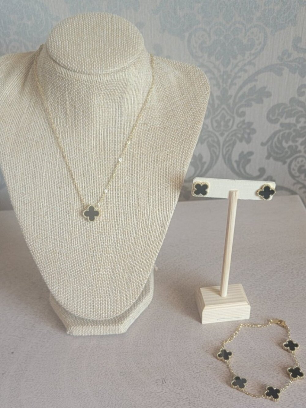 Designer Inspired Black on Gold Tone Set